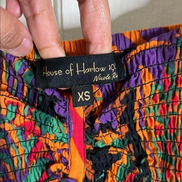 HOUSE OF HARLOW by Nicole Richie Cotton Smocked Dress Puff Sleeve Meadow Pink XS - Picture 5 of 10